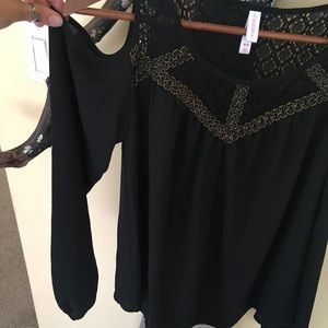 Xhilaration black blouse w/ lacy & gold embellish